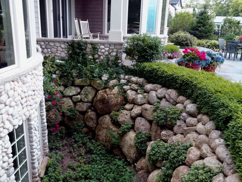 rock retaining wall off patio